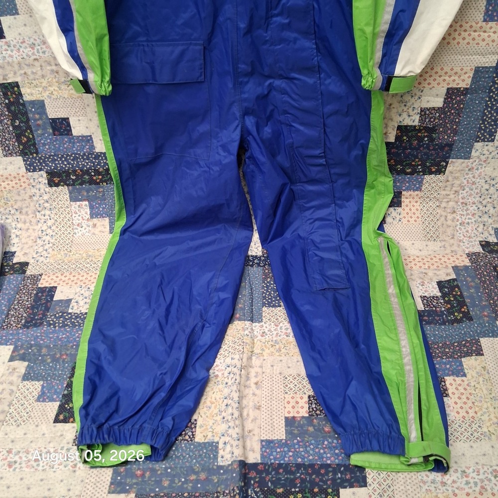 Vintage 1995 Teknic Tornado Motorcycle Rain Suit Mens Large Green Blue One Piece - Picture 4 of 15